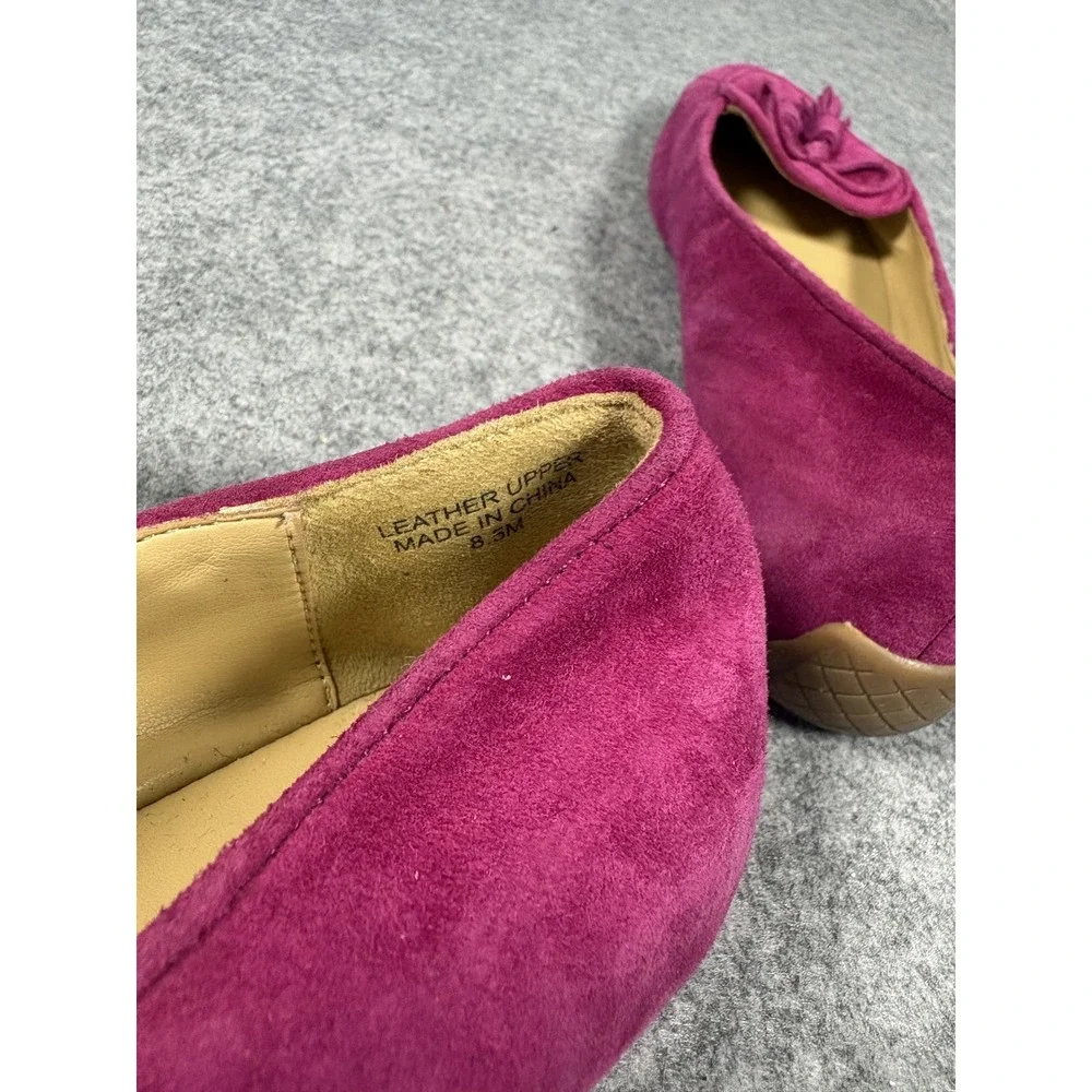 Talbots Tassel Suede‎ Loafers 8.5 M Magenta Pink Leather Bow Pointed Toe Flats
